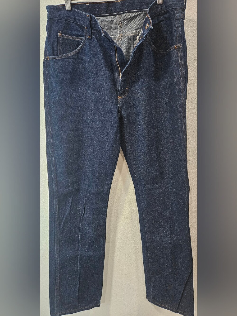 Rustler men's dark wash blue denim straight leg jeans 100% cotton 5-pocket